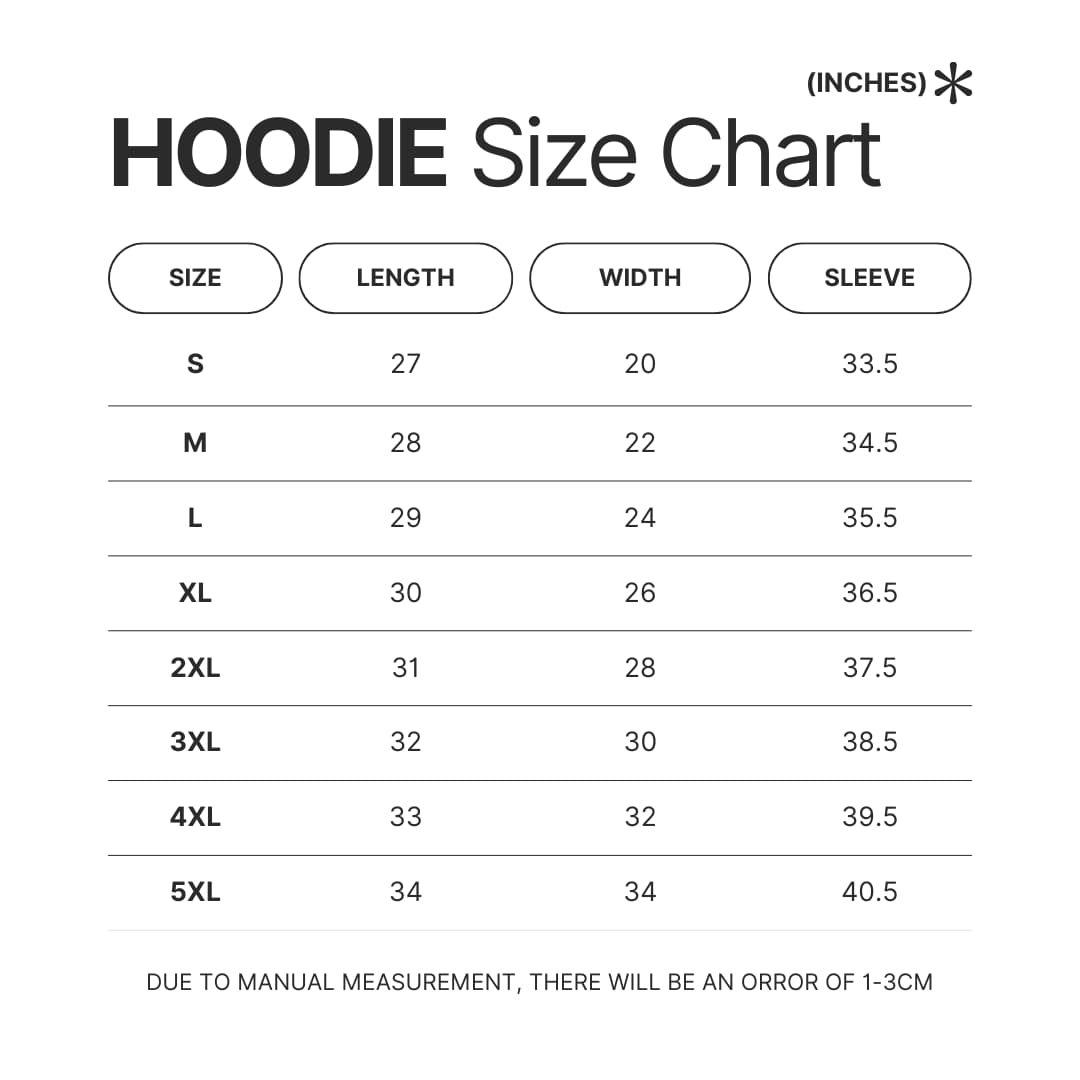 Hoodie Size Chart - Criminal Minds Shop