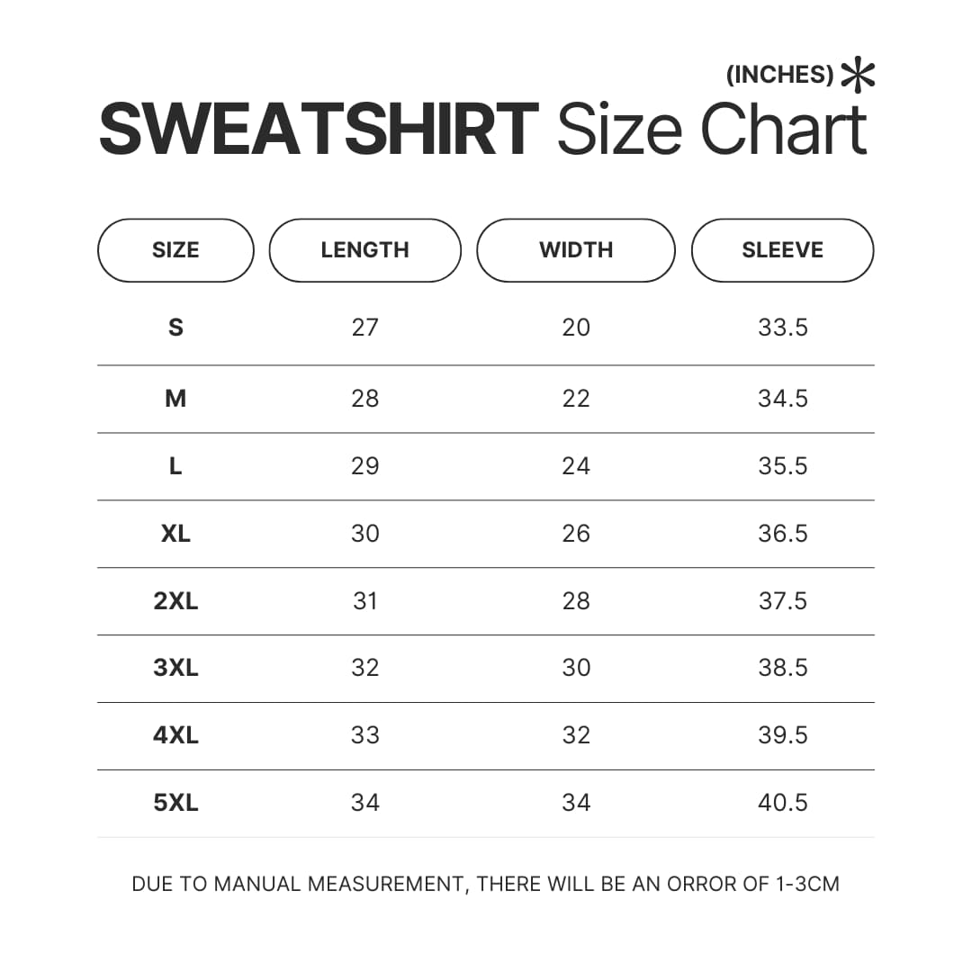 Sweatshirt Size Chart - Criminal Minds Shop